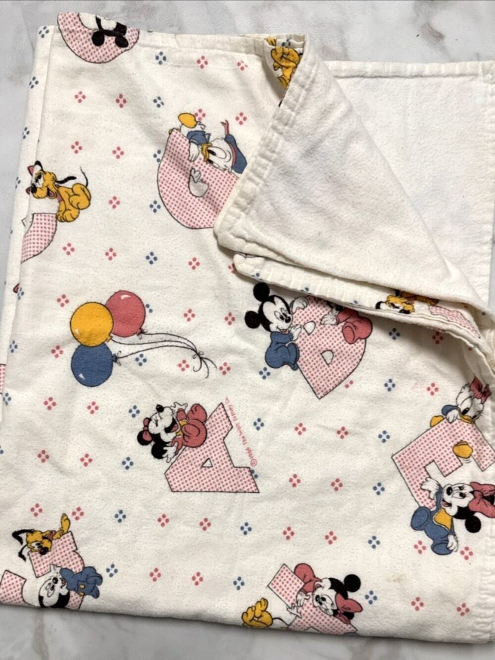 Vintage Disney Receiving Blanket 1984 Mickey Baby Friends ABCs Dundee 32 in x 37